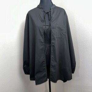 Anthropologie Azel Hazel Blouse Women's Large Black Tie Front Long Sleeve Boho